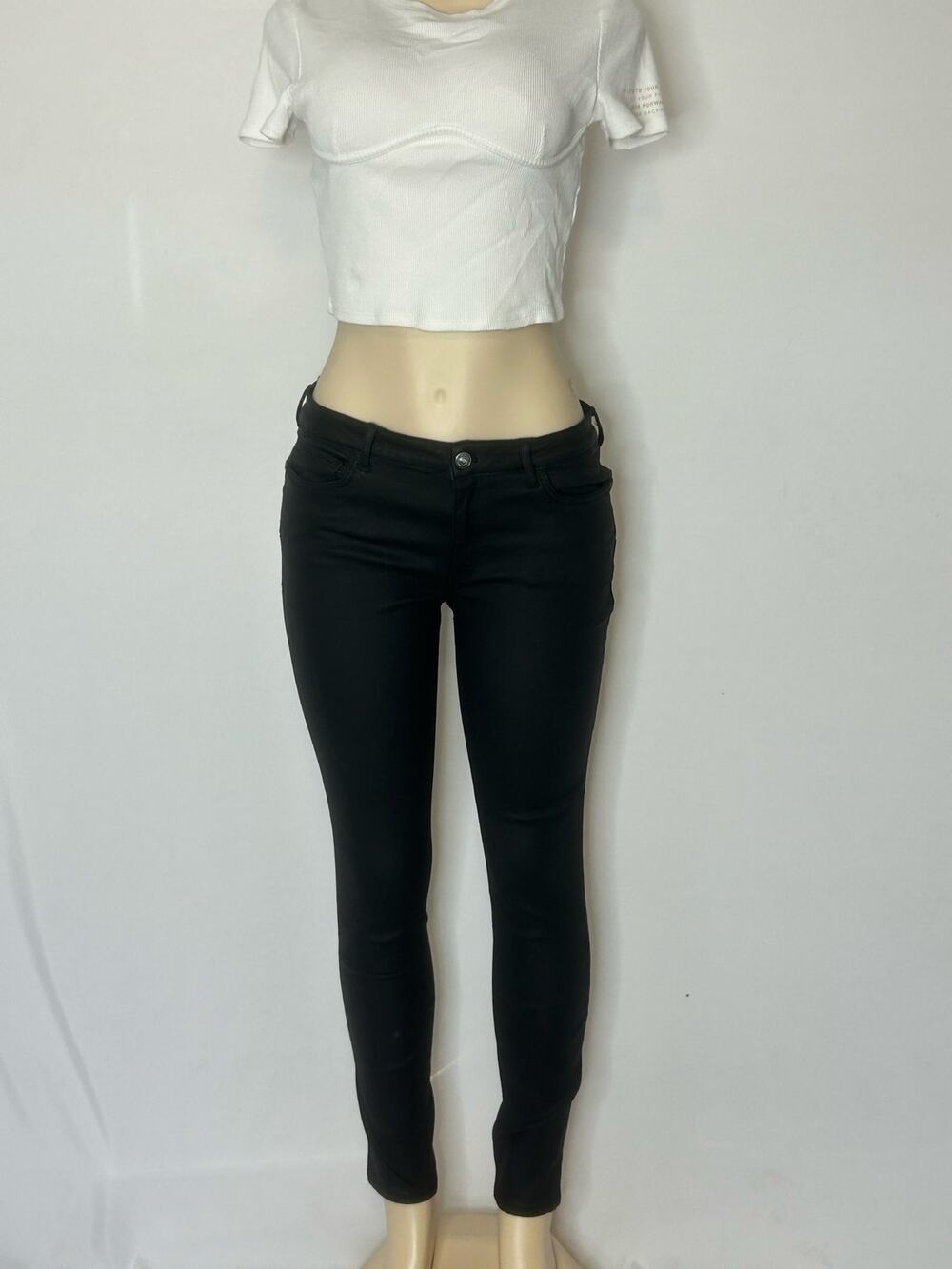MNG Denim Kim Black Coated Skinny Pants Women’s Size 10 Stretch Leather Look